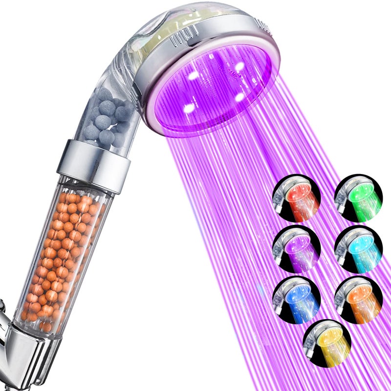 NosameÂ® Led Shower Head, Filter Filtration High Pressure Water Saving 7 Colors Automatically No Batteries Needed Spray Handheld Showerheads 1.6 GPM for Dry Skin & Hair - Image 1